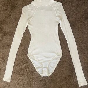 Free People Cream Long Sleeve Bodysuit